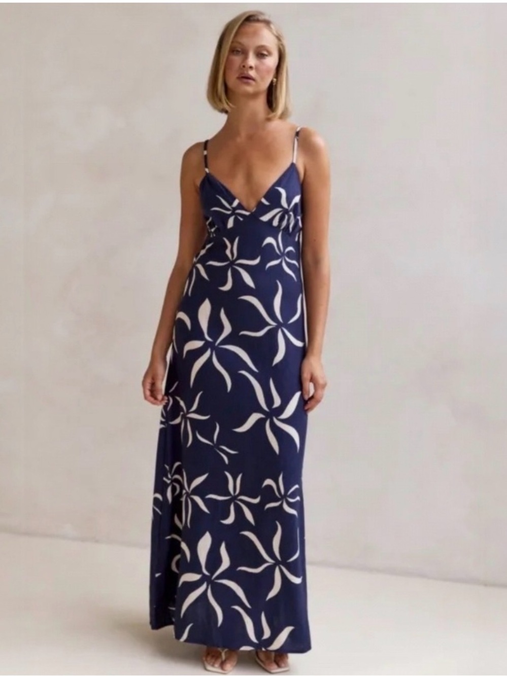 Navy Floral Print Slip Maxi Dress